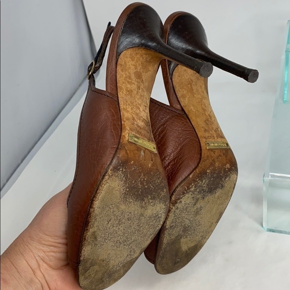 Dolce & Gabbana Sz 36 Brown Leather Peep Toe Heels - Picture 12 of 14